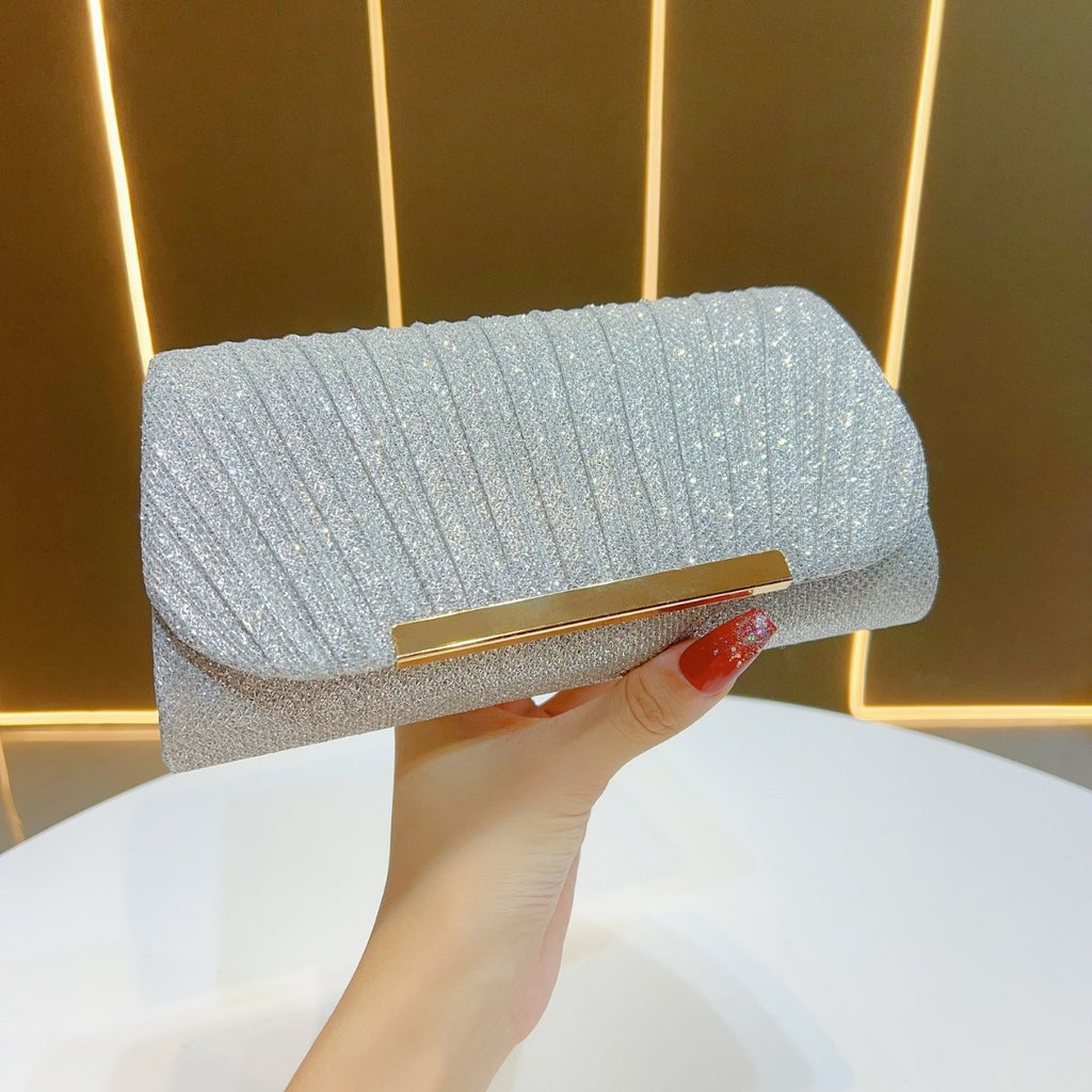 LAVIRO Luxury Gold Glitter Ruched Clutch Bag