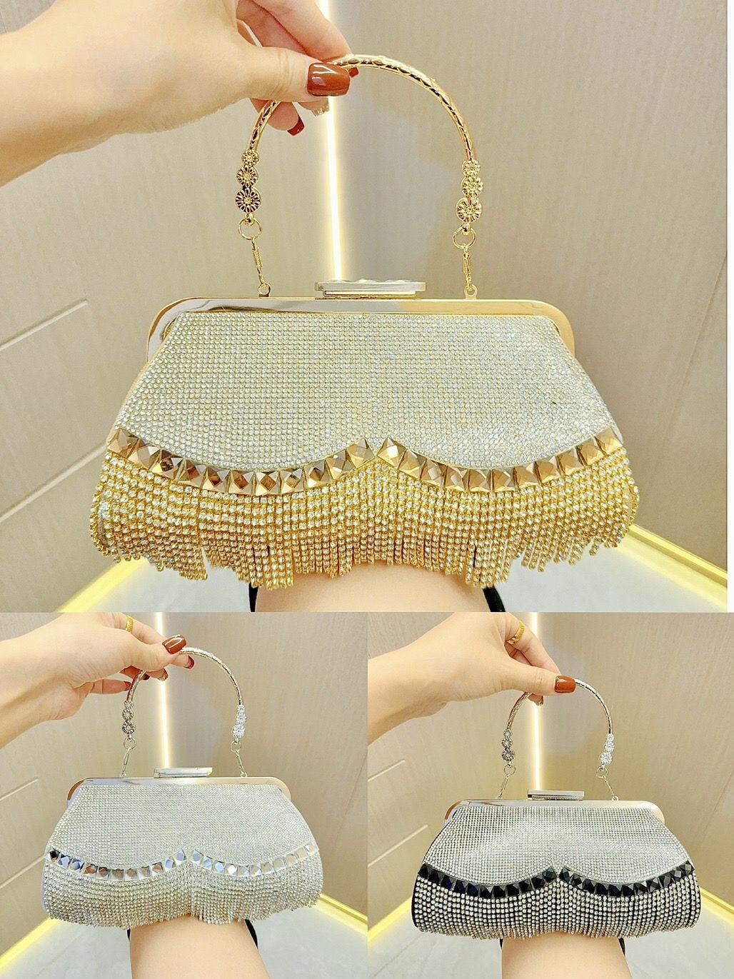LAVIRO Exquisite Rhinestone Tassel Clutch