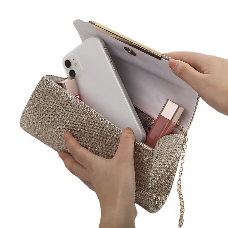 LAVIRO Luxury Gold Glitter Ruched Clutch Bag