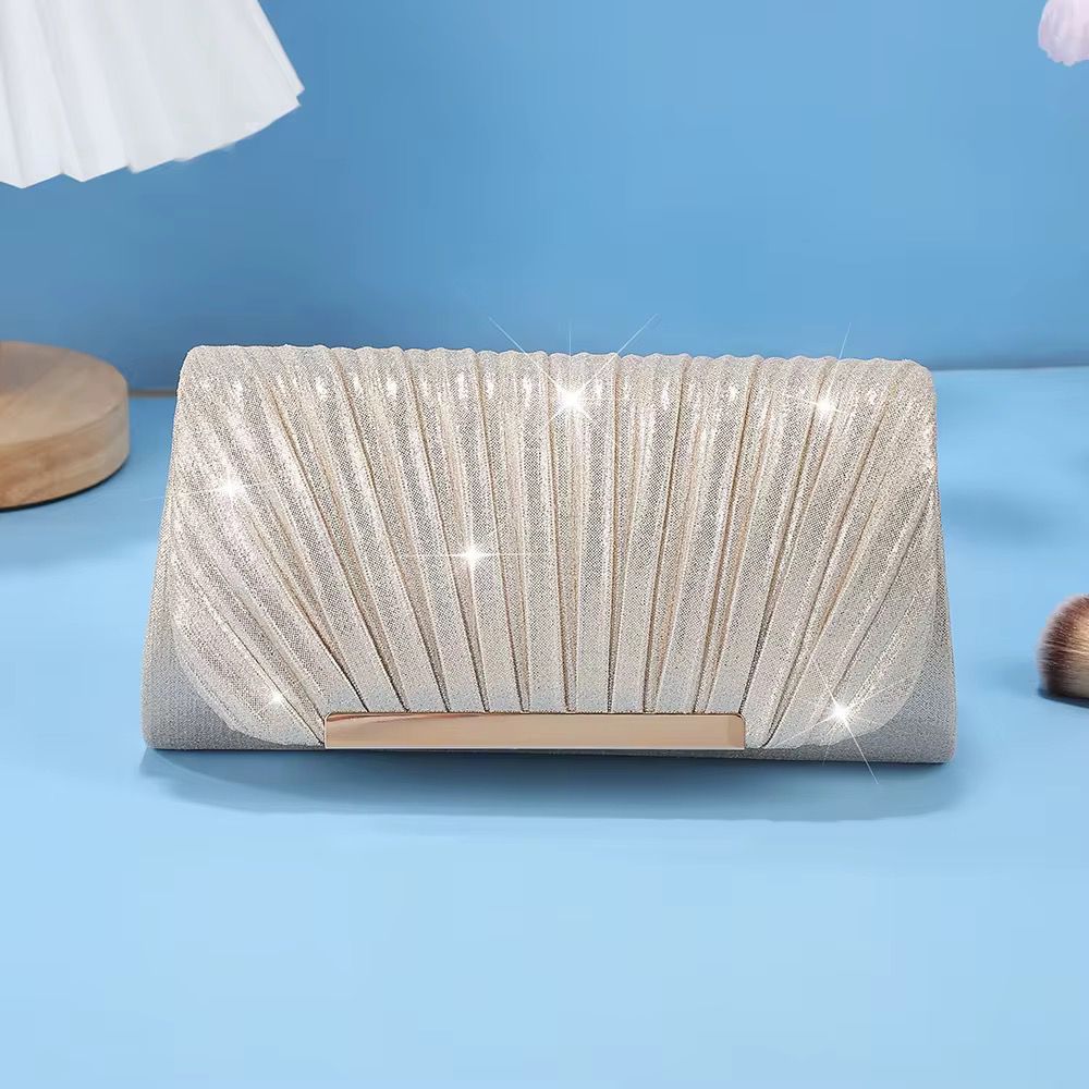 LAVIRO Luxury Gold Glitter Ruched Clutch Bag