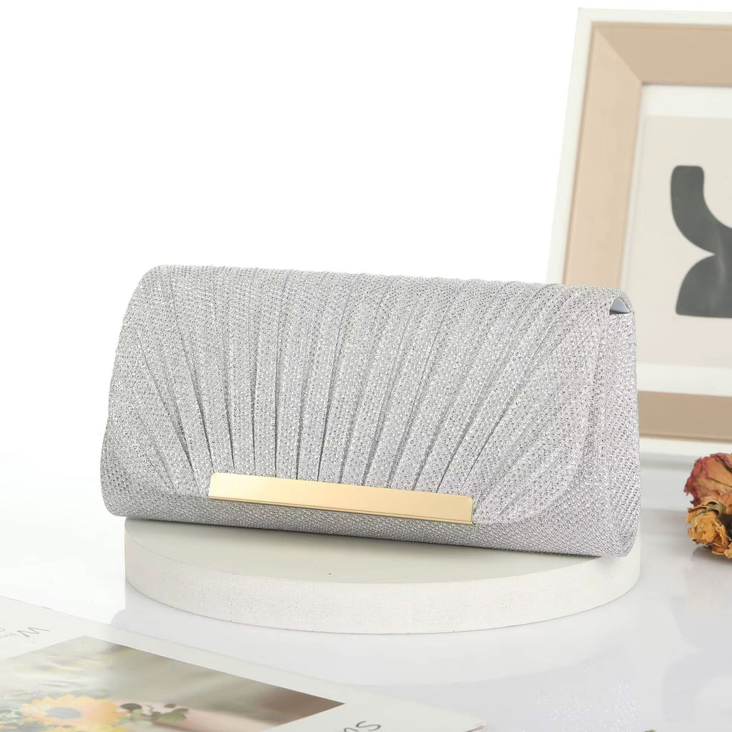 LAVIRO Luxury Gold Glitter Ruched Clutch Bag