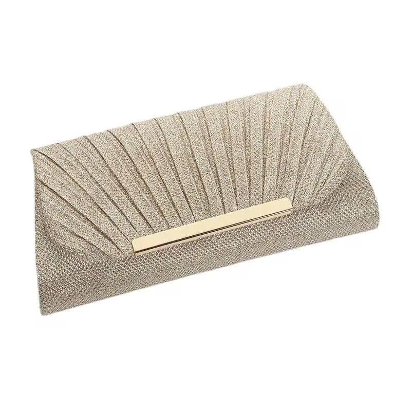 LAVIRO Luxury Gold Glitter Ruched Clutch Bag