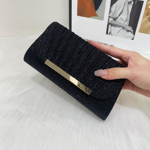 LAVIRO Luxury Gold Glitter Ruched Clutch Bag