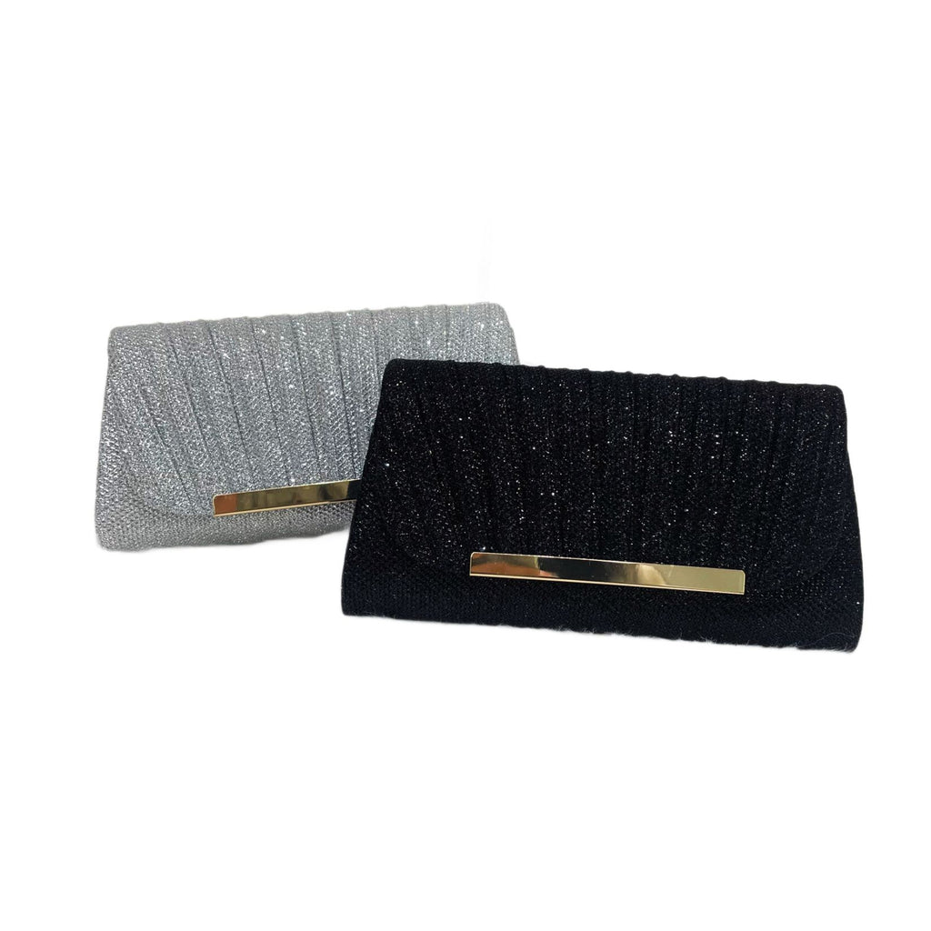 LAVIRO Luxury Gold Glitter Ruched Clutch Bag